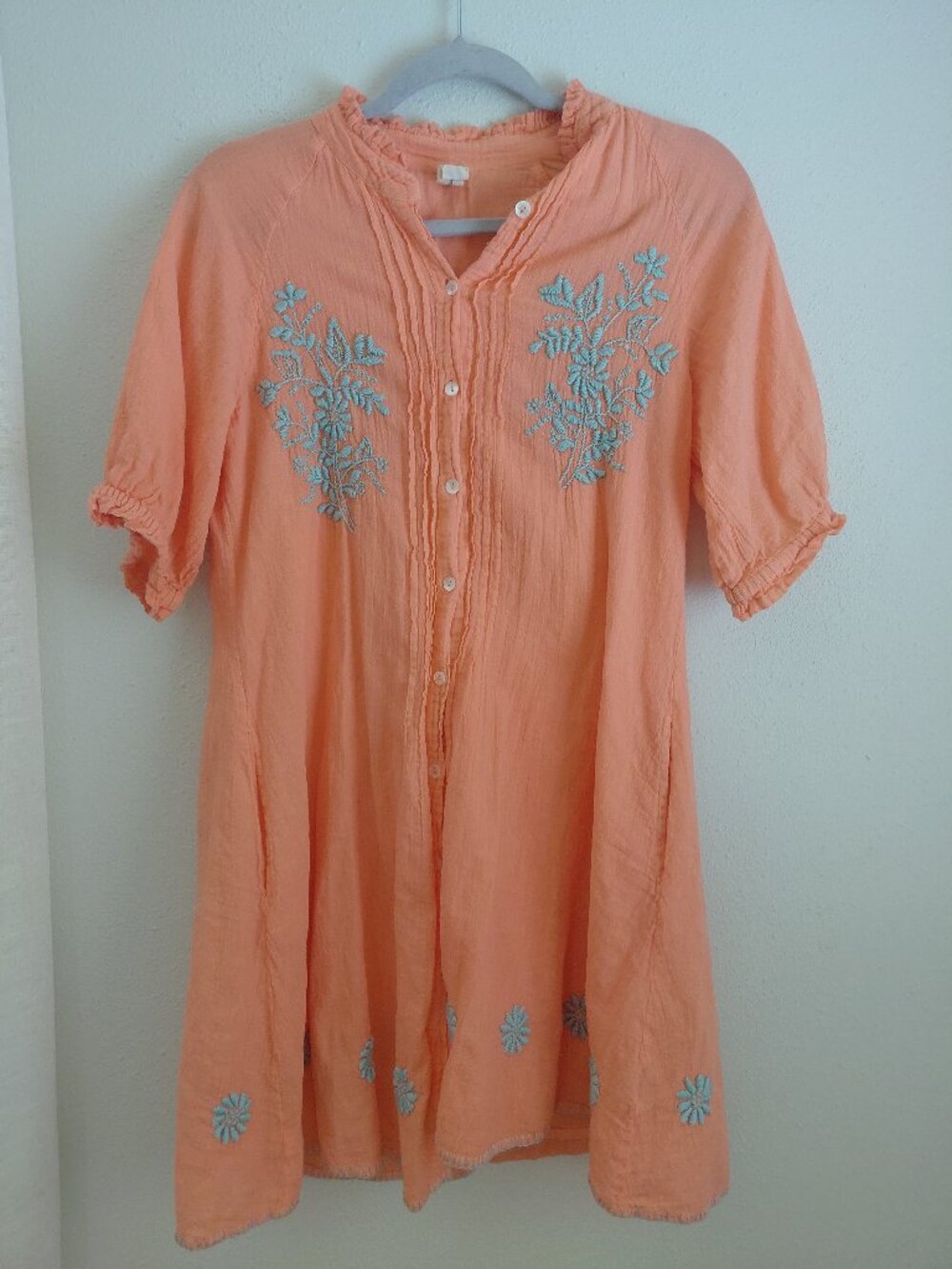 Uncle Frank Embroidered Cotton Shift Dress Pockets XS